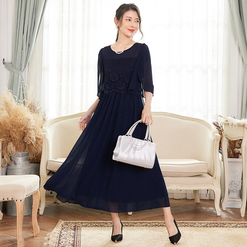 Cuiying cuiying új női csipke sifon ruha magas derekú, elegáns hosszú ruha repülő ujjal 88336