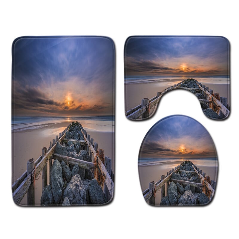 Trijų dalių vonios kambario komplektas, vonios kilimėlis, tualeto kilimėlių komplektas, durų kilimėlis, neslystantis vonios kambario kilimėlis