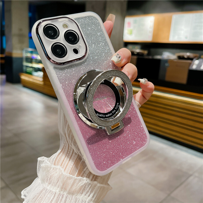 Подходящ за калъф за мобилен телефон Samsung S25U, градиентен брокат, магнитна скоба, защитен калъф S24 a17A56a13, нов, всичко включено