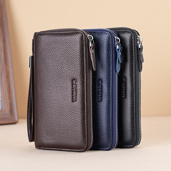 Novi muški novčanik s patentnim zatvaračem od prave kože, dugi, velikog kapaciteta, izrađen od teleće kože.