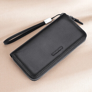 Novi muški novčanik s patentnim zatvaračem od prave kože, dugi, velikog kapaciteta, izrađen od teleće kože.