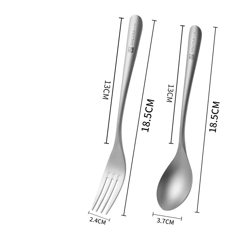 Trijų dalių gryno titano šaukštų, lazdelių ir šakučių rinkinys, nešiojami titano stalo įrankiai stovyklavimui, titano lydinio, metalinės lazdelės, šakutė, šaukštas ir kelioniniai įrankiai.