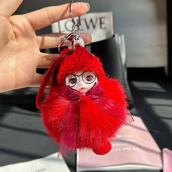 Χονδρική κούκλα αυτοκινήτου με γούνα αλεπούς μπρελόκ κρεμαστό κόσμημα κορίτσι χαριτωμένο βελούδινο μπάλα σχολική τσάντα κρεμαστό αξεσουάρ