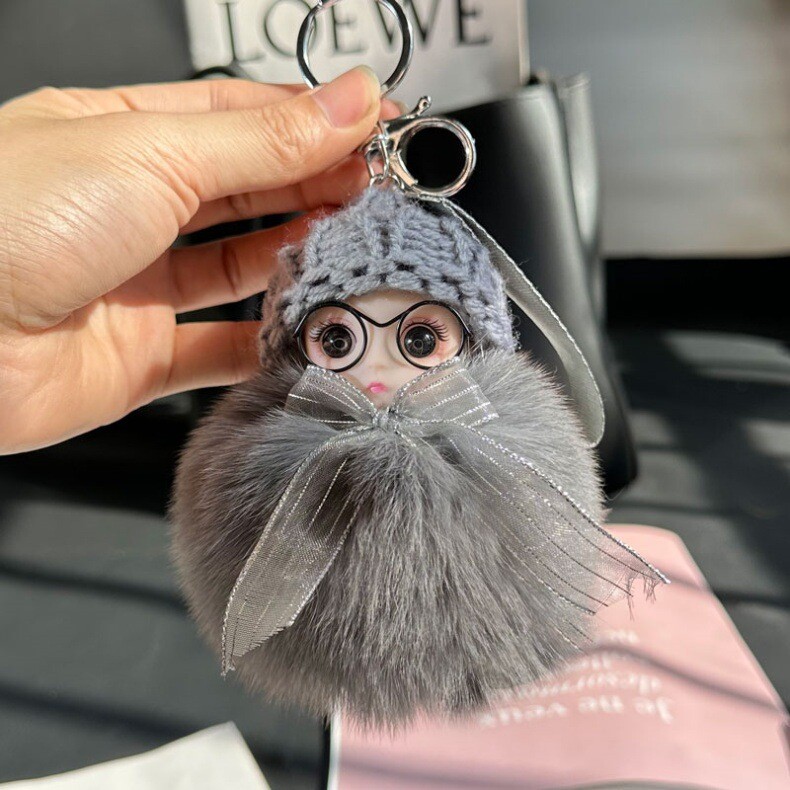 Χονδρική κούκλα αυτοκινήτου με γούνα αλεπούς μπρελόκ κρεμαστό κόσμημα κορίτσι χαριτωμένο βελούδινο μπάλα σχολική τσάντα κρεμαστό αξεσουάρ