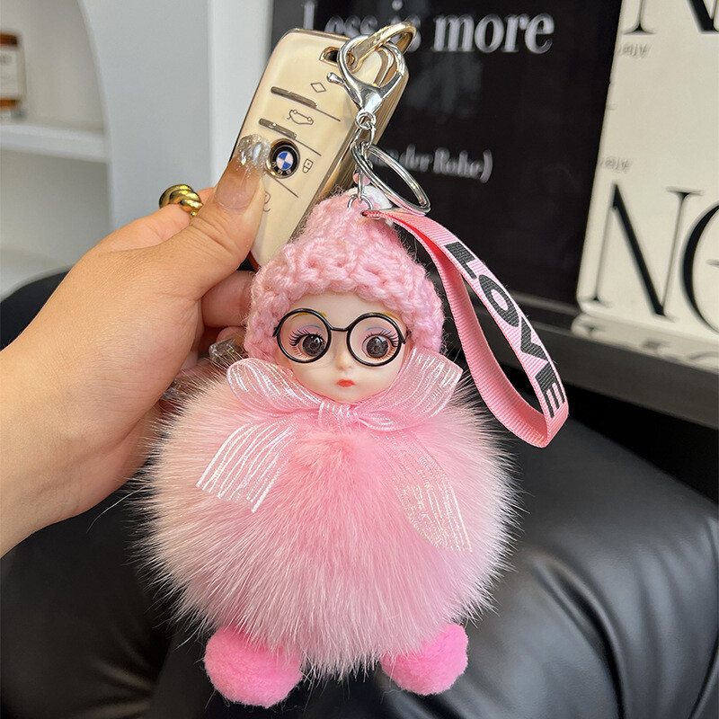 Χονδρική κούκλα αυτοκινήτου με γούνα αλεπούς μπρελόκ κρεμαστό κόσμημα κορίτσι χαριτωμένο βελούδινο μπάλα σχολική τσάντα κρεμαστό αξεσουάρ