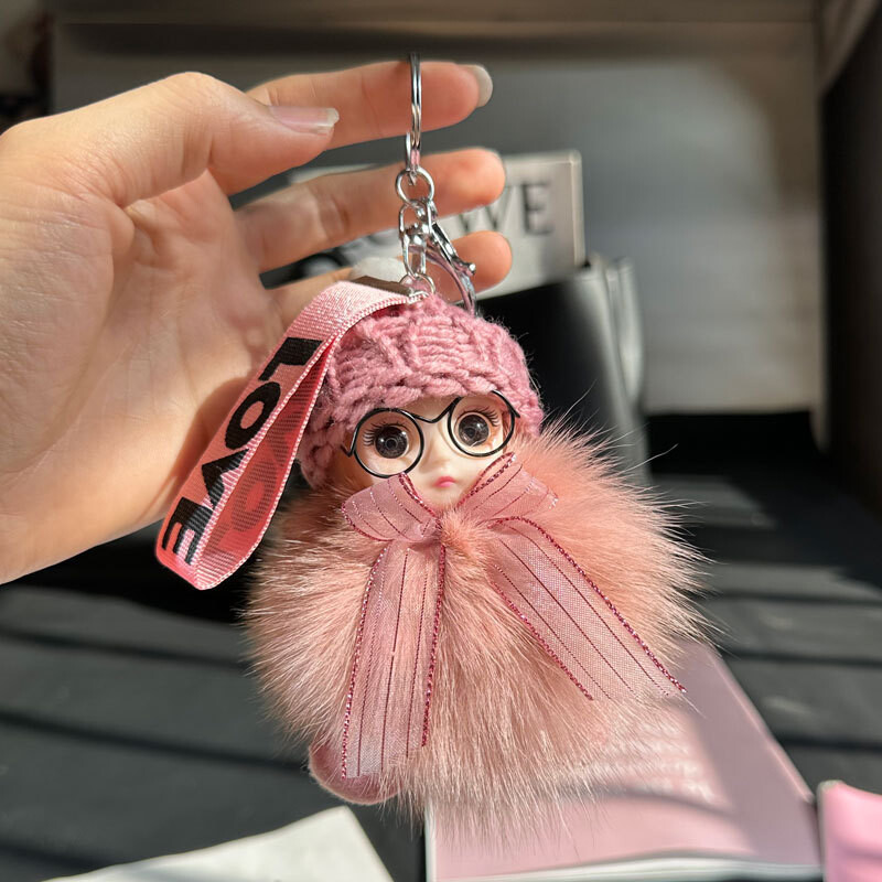 Χονδρική κούκλα αυτοκινήτου με γούνα αλεπούς μπρελόκ κρεμαστό κόσμημα κορίτσι χαριτωμένο βελούδινο μπάλα σχολική τσάντα κρεμαστό αξεσουάρ