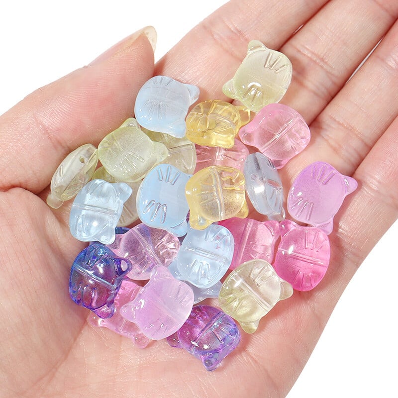 30 buc/pachet colorat sticlă transparentă inimă fetiță desen animat pisică mărgele cu gaură verticală pandantiv DIY lanț telefon mobil