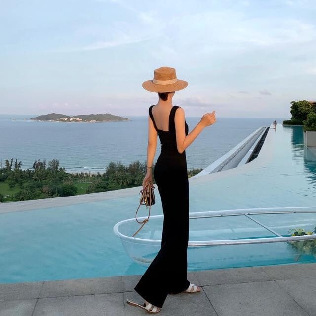 2025 нов гащеризон с висока талия и без ръкави, дамски пролетно-летен гащеризон с талия, тесни широки крачоли, панталони