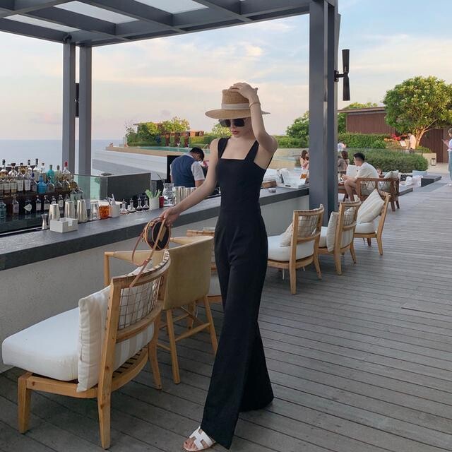 2025 нов гащеризон с висока талия и без ръкави, дамски пролетно-летен гащеризон с талия, тесни широки крачоли, панталони