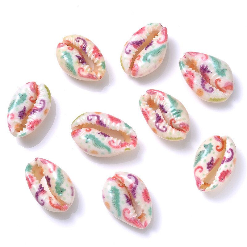 Трансгранични горещо продавани многостилни и многоцветни аксесоари за бижута „Направи си сам“ с цветен принт на естествена черупка с кактус, морска звезда