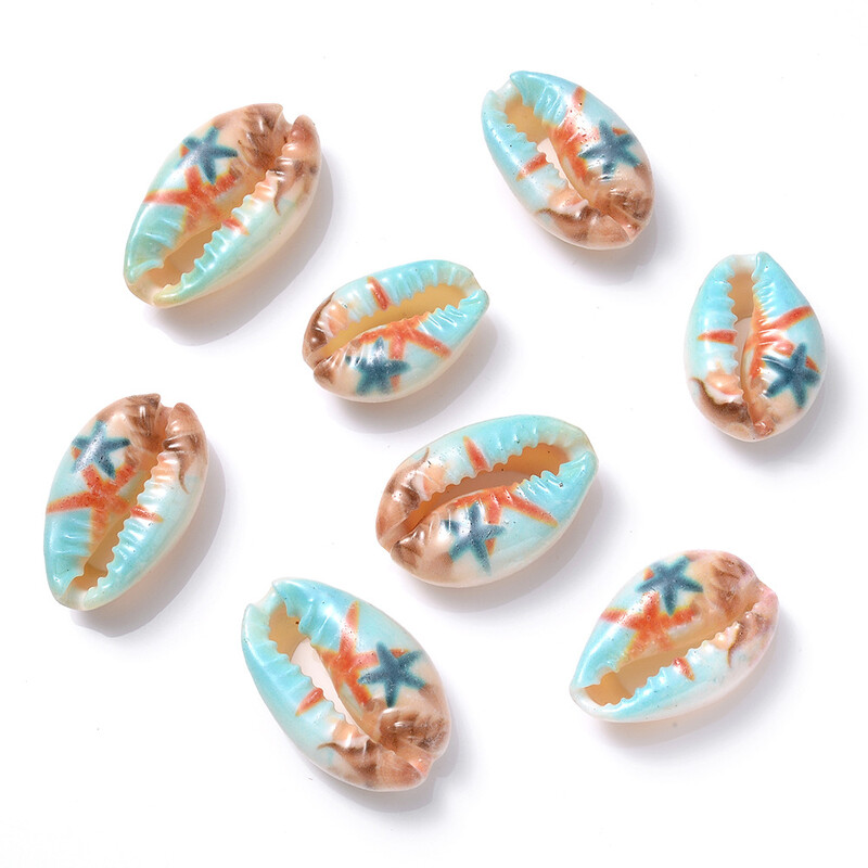 Трансгранични горещо продавани многостилни и многоцветни аксесоари за бижута „Направи си сам“ с цветен принт на естествена черупка с кактус, морска звезда