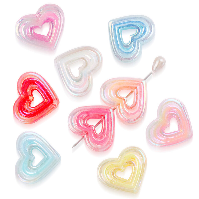 Кухи цветно позлатени прозрачни мъниста в сърцето, 10pcs петолъчна звезда, ръчно изработени, „Направи си сам“ мъниста, верижка за мобилен телефон, акрилни аксесоари за бижута