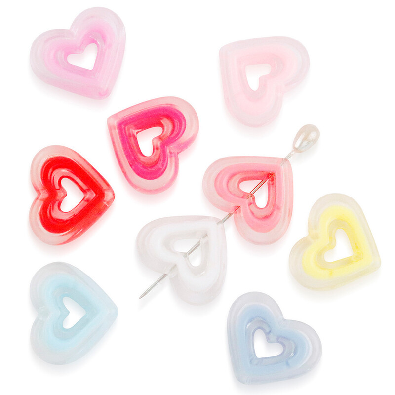 Кухи цветно позлатени прозрачни мъниста в сърцето, 10pcs петолъчна звезда, ръчно изработени, „Направи си сам“ мъниста, верижка за мобилен телефон, акрилни аксесоари за бижута