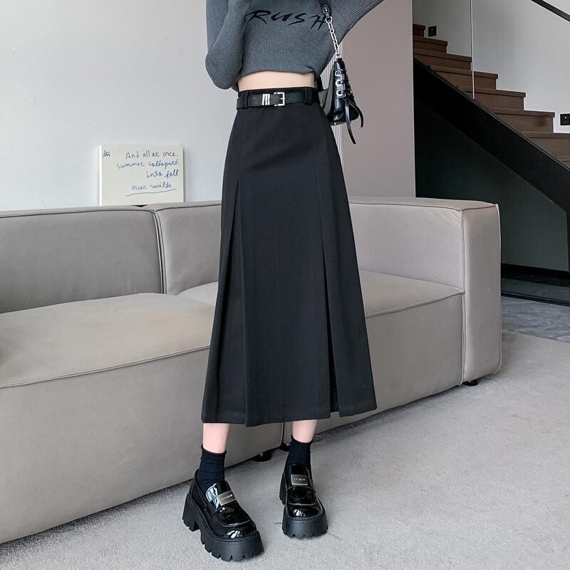 Вълнена пола за жени есен-зима 2025, нова ежедневна вълнена права пола, драпирана, пола А-силует, висока талия и ханш