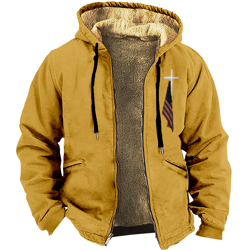 Pamučna zimska jakna s dugim rukavima i džepovima, prikladna za muškarce, s europskim i američkim modelima, žuta podstava, 3D digitalni tisak, razni uzorci, široka i udobna.