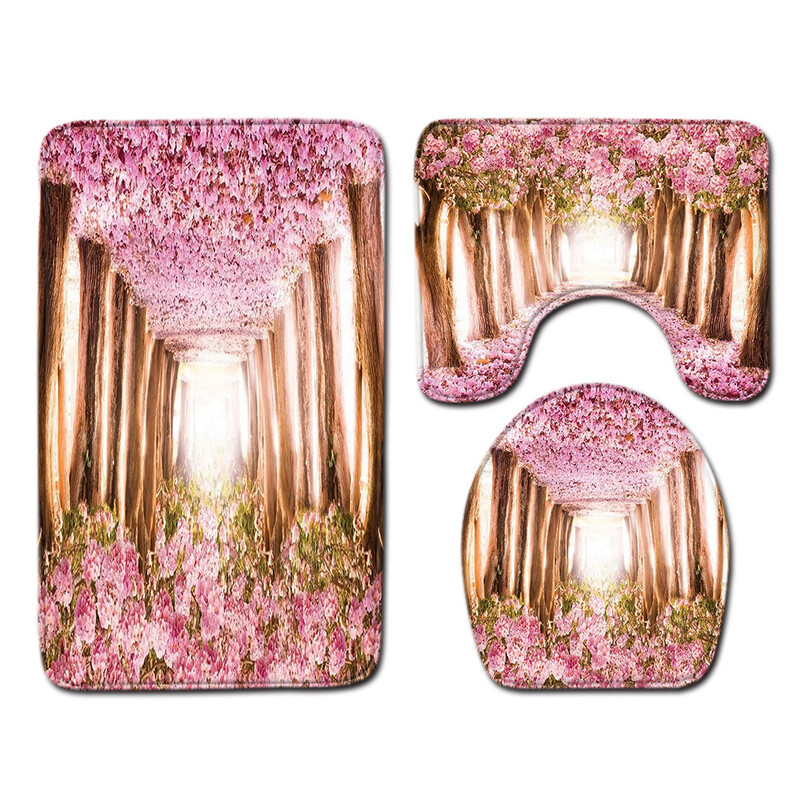 „Peony Source Place“ tualeto trijų dalių komplektas vonios kambario kilimėliui, durų derinys „Wish“