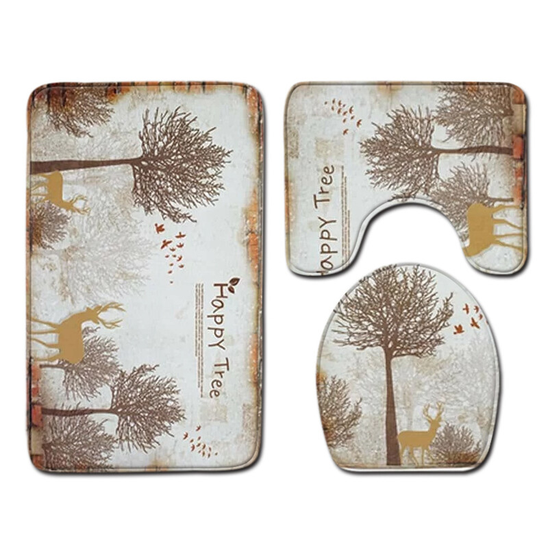 „Peony Source Place“ tualeto trijų dalių komplektas vonios kambario kilimėliui, durų derinys „Wish“