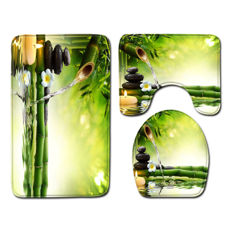 „Peony Source Place“ tualeto trijų dalių komplektas vonios kambario kilimėliui, durų derinys „Wish“