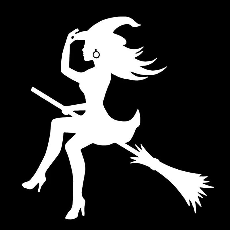 Αυτοκόλλητα αυτοκινήτων διασυνοριακού εξωτερικού εμπορίου με μάγισσα για το Halloween που καβαλάει σκουπόξυλο, διακόσμηση από γυαλί παραθύρου, αυτοκόλλητα αμαξώματος μοτοσικλέτας