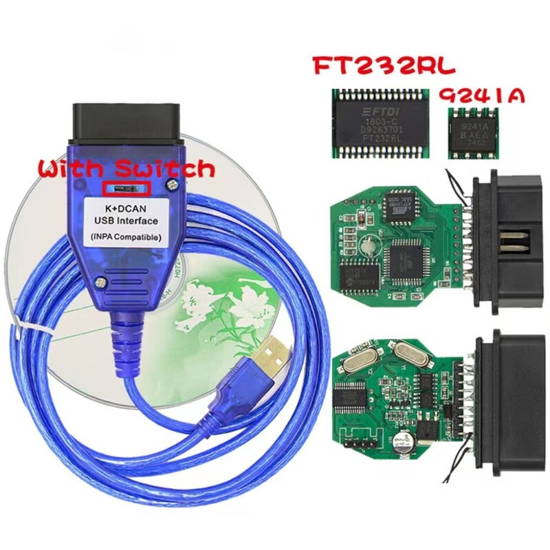 BMW E važiuoklės diagnostikos kabelis, K+DCAN FT232R L su jungikliu, skirtas naudoti tarpvalstybiniu mastu