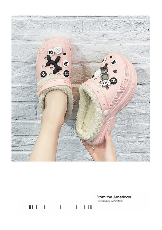 Elpojoši kokvilnas apavi ar dobiem caurumiem 2022, ziemas kokvilnas siltie apavi bez šņorēm, lielas kokvilnas čības