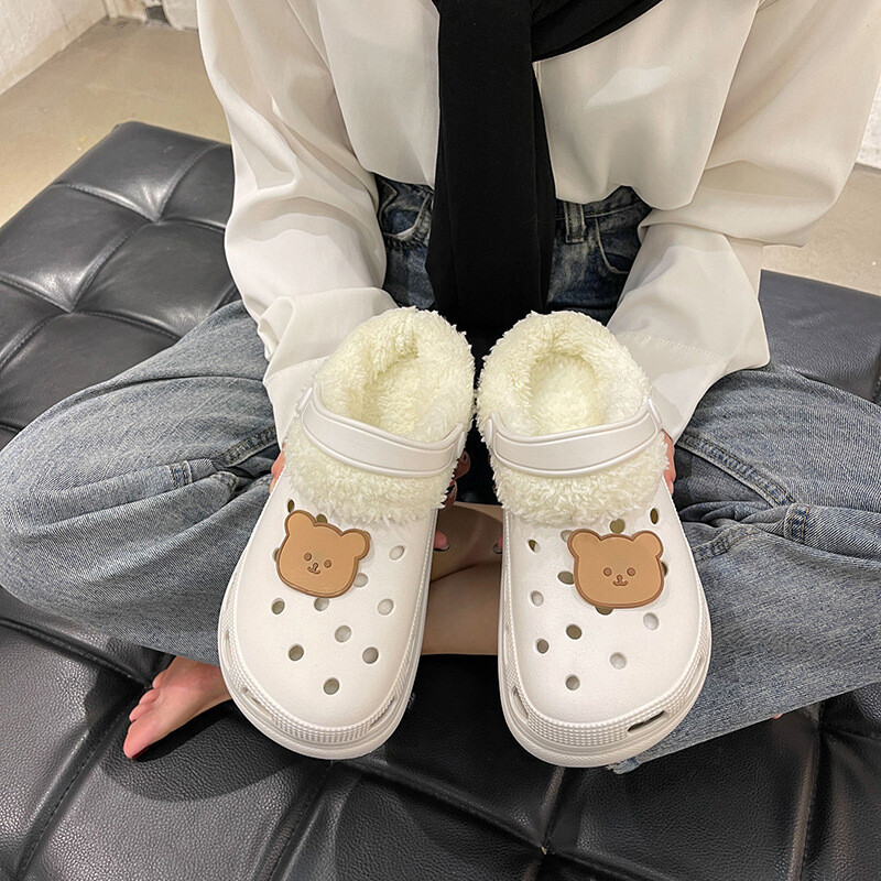 Elpojoši kokvilnas apavi ar dobiem caurumiem 2022, ziemas kokvilnas siltie apavi bez šņorēm, lielas kokvilnas čības