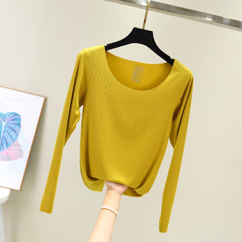 Тениска с дълъг ръкав, дамска, есен 2020, ново дамско облекло, корейска версия, резбована модална риза с тънък долнище, топ дрехи, есенни дрехи