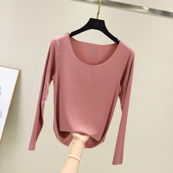 Тениска с дълъг ръкав, дамска, есен 2020, ново дамско облекло, корейска версия, резбована модална риза с тънък долнище, топ дрехи, есенни дрехи