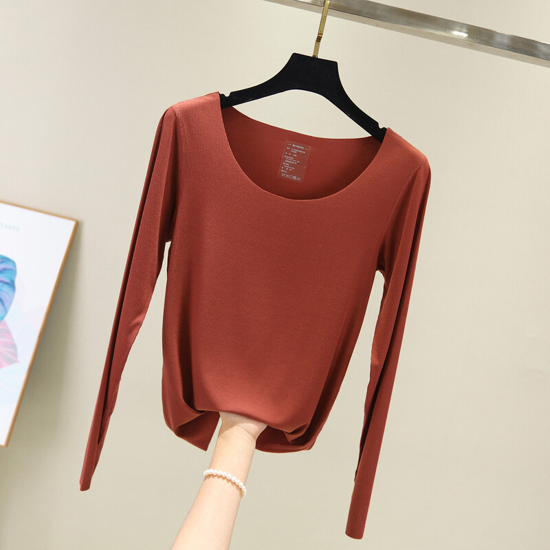Тениска с дълъг ръкав, дамска, есен 2020, ново дамско облекло, корейска версия, резбована модална риза с тънък долнище, топ дрехи, есенни дрехи
