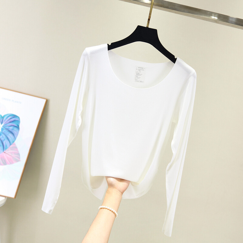 Тениска с дълъг ръкав, дамска, есен 2020, ново дамско облекло, корейска версия, резбована модална риза с тънък долнище, топ дрехи, есенни дрехи