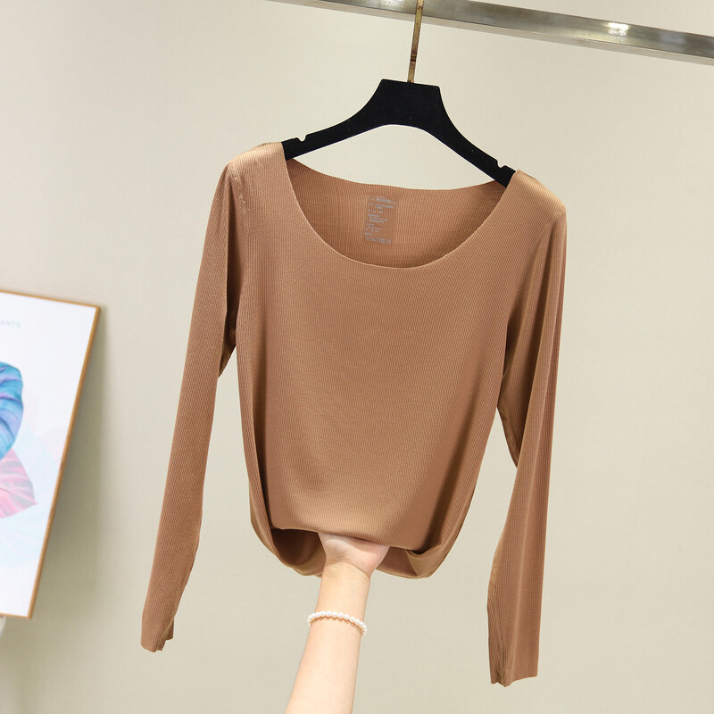 Тениска с дълъг ръкав, дамска, есен 2020, ново дамско облекло, корейска версия, резбована модална риза с тънък долнище, топ дрехи, есенни дрехи