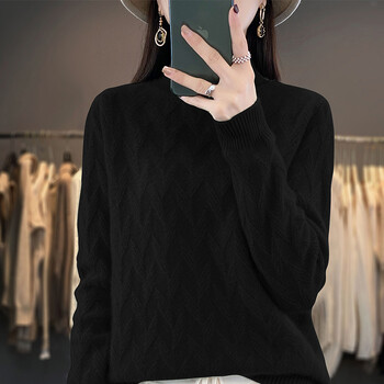 Jesenski i zimski pleteni džemper za žene novog stila, polu-ovratnik, debeli žakard, široki, lijeni uzorak, vuneni džemper s donjim dijelom, džemper za žene