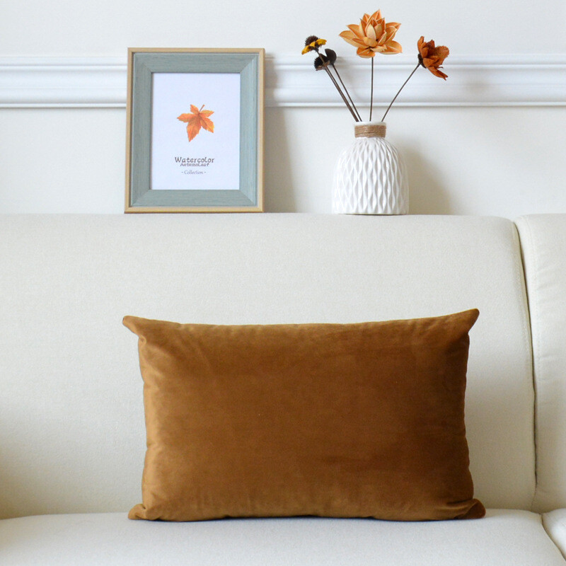 Față de pernă din catifea de culoare uni, pernă de canapea modernă simplă, talie lungă, față de pernă cu spătar mare J^