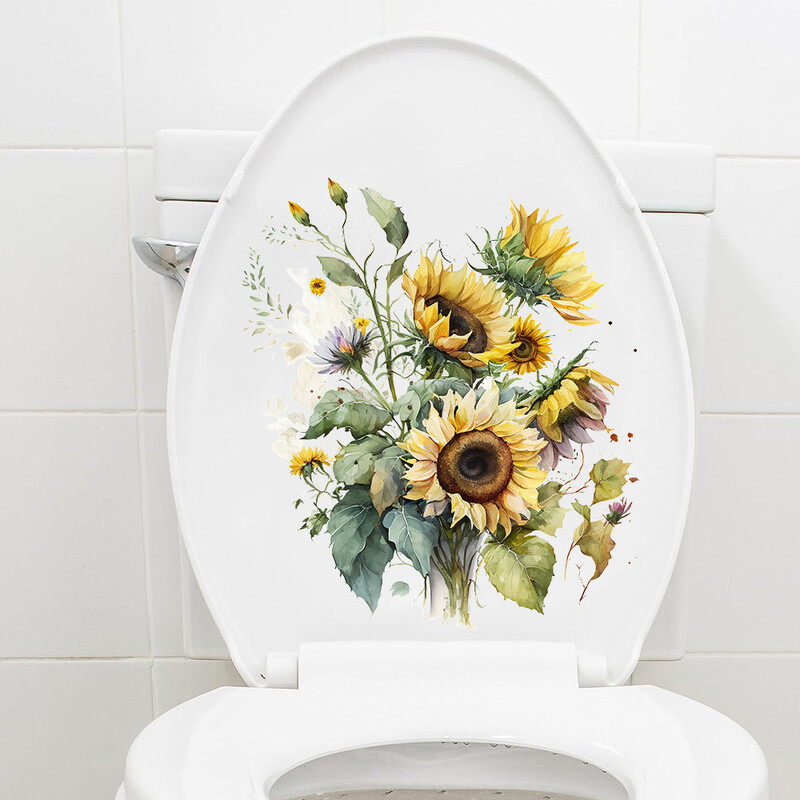 Plante și flori, floarea-soarelui, stickere pentru toaletă, fundal pentru toaletă, decorațiuni de perete, stickere de perete 