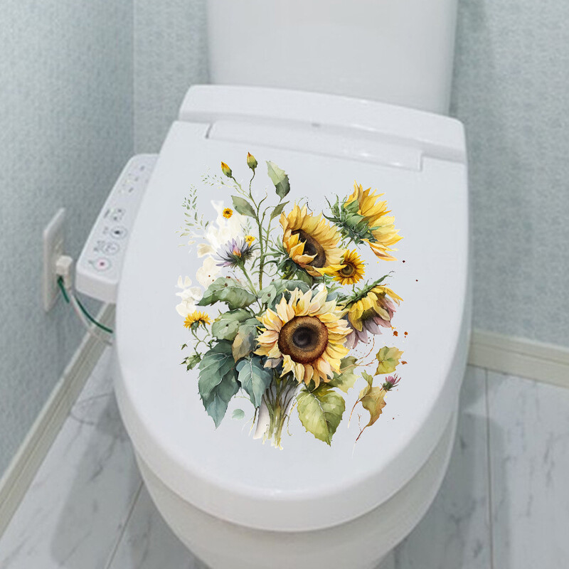 Augalai ir gėlės, saulėgrąžos, tualeto lipdukai, tualeto fonas, sienų dekoracija, sienų lipdukai 