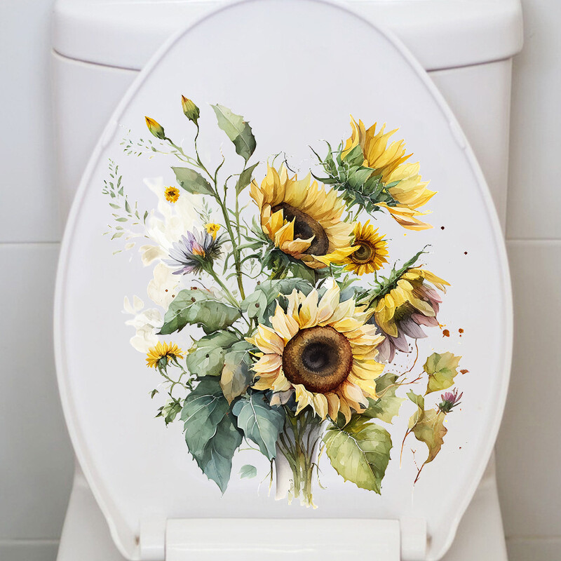 Augalai ir gėlės, saulėgrąžos, tualeto lipdukai, tualeto fonas, sienų dekoracija, sienų lipdukai 