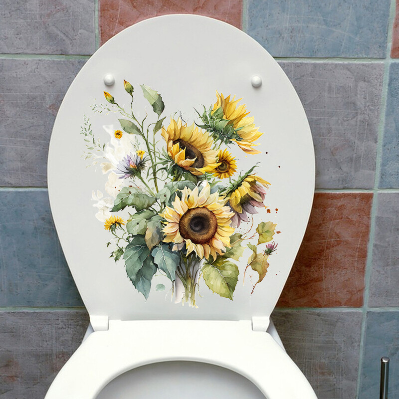 Augalai ir gėlės, saulėgrąžos, tualeto lipdukai, tualeto fonas, sienų dekoracija, sienų lipdukai 