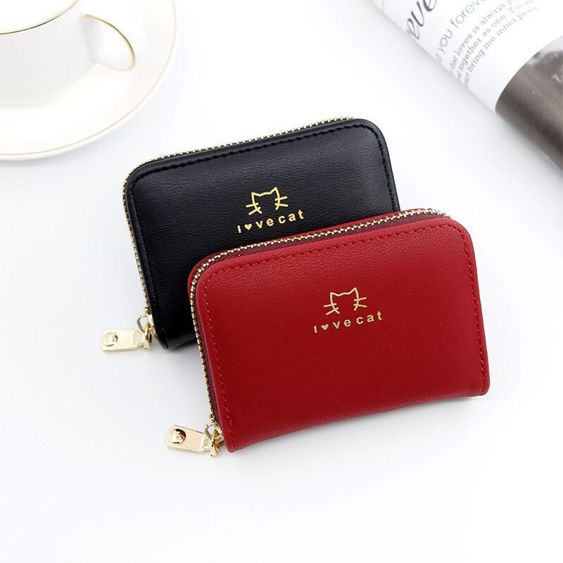 Naiste kaardihoidja, lihtne Korea stiil naisüliõpilastele, multifunktsionaalne väike mündirahakott, lukuga kaardihoidja mitme kaardipesa ja mündihoidikuga