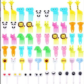 Mieli mini gyvūnų pietų šakutės, vaikiški animacinių filmukų vaisių šakučių rinkinys, kūrybingi plastikiniai dekoratyviniai pietų šakutės