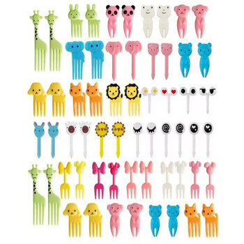 Mieli mini gyvūnų pietų šakutės, vaikiški animacinių filmukų vaisių šakučių rinkinys, kūrybingi plastikiniai dekoratyviniai pietų šakutės