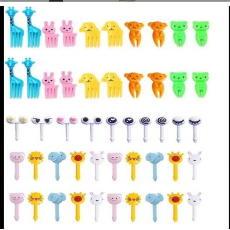 Mieli mini gyvūnų pietų šakutės, vaikiški animacinių filmukų vaisių šakučių rinkinys, kūrybingi plastikiniai dekoratyviniai pietų šakutės