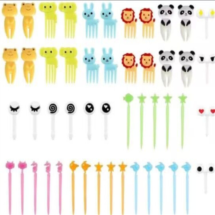 Mieli mini gyvūnų pietų šakutės, vaikiški animacinių filmukų vaisių šakučių rinkinys, kūrybingi plastikiniai dekoratyviniai pietų šakutės