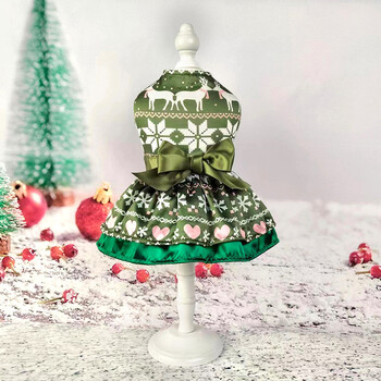 Нова коледна рокля, дрехи за домашни любимци с двоен слой, нова панделка, коледна елха, снежинка, старец, лос, розово-зелено