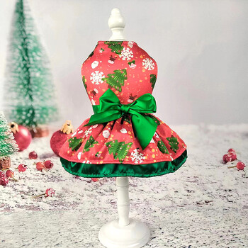 Нова коледна рокля, дрехи за домашни любимци с двоен слой, нова панделка, коледна елха, снежинка, старец, лос, розово-зелено