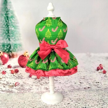 Нова коледна рокля, дрехи за домашни любимци с двоен слой, нова панделка, коледна елха, снежинка, старец, лос, розово-зелено