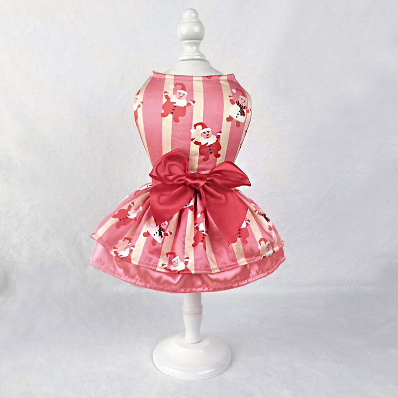 Нова коледна рокля, дрехи за домашни любимци с двоен слой, нова панделка, коледна елха, снежинка, старец, лос, розово-зелено