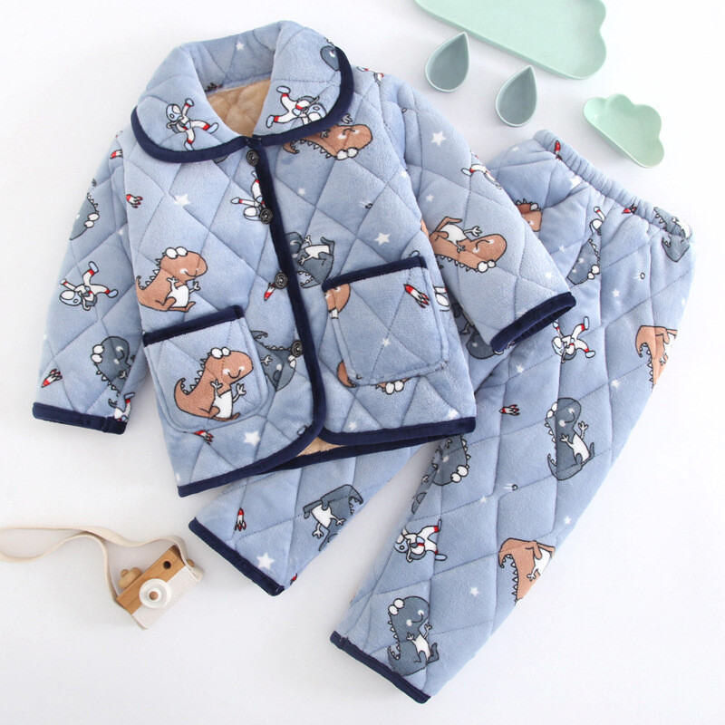 Zimska dječja pidžama s tri sloja podstave i set kućne odjeće od baršuna i debelog koraljnog flisa za dječake i djevojčice