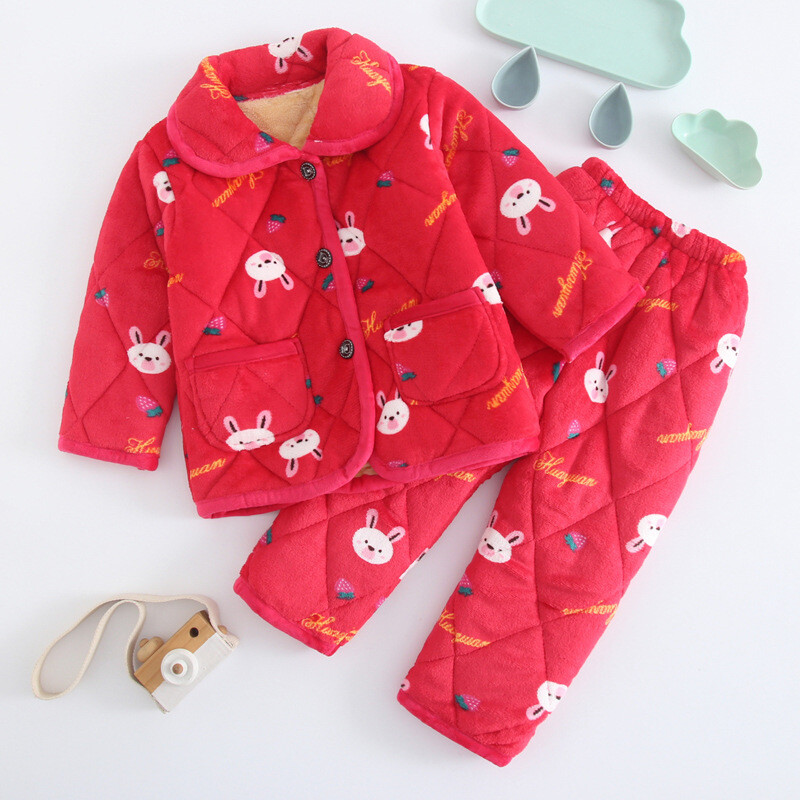 Zimska dječja pidžama s tri sloja podstave i set kućne odjeće od baršuna i debelog koraljnog flisa za dječake i djevojčice