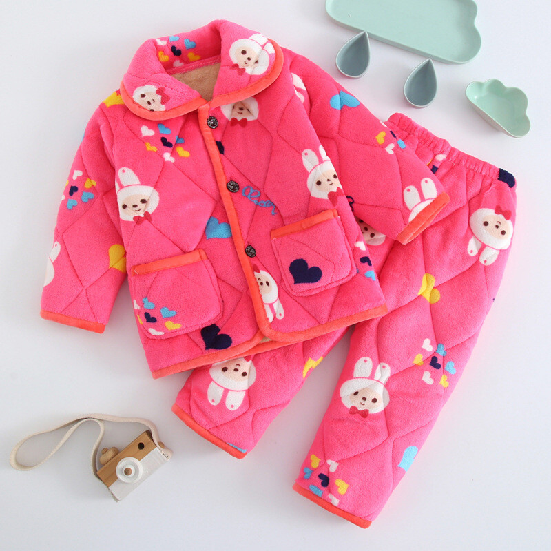 Zimska dječja pidžama s tri sloja podstave i set kućne odjeće od baršuna i debelog koraljnog flisa za dječake i djevojčice