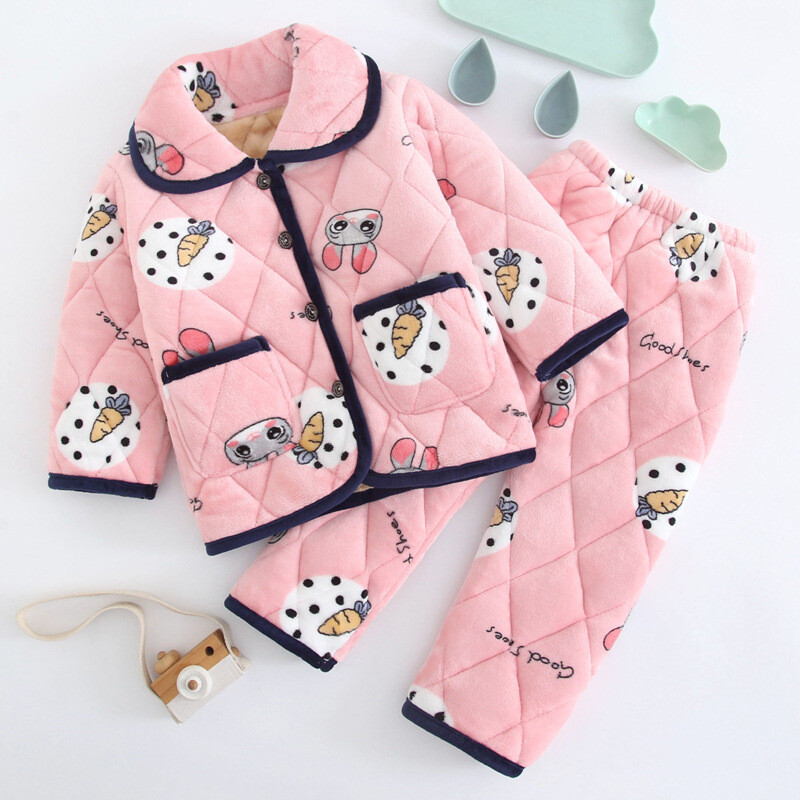 Zimska dječja pidžama s tri sloja podstave i set kućne odjeće od baršuna i debelog koraljnog flisa za dječake i djevojčice